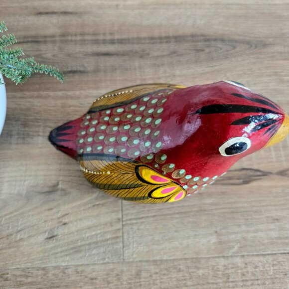 Mexican 5.5''tall paper mache hand painted Tonala bird. Traditional folk art. - Picture 4 of 9